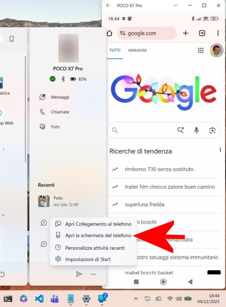 Mirroring Android su Windows 11 con Collegamento al telefono
