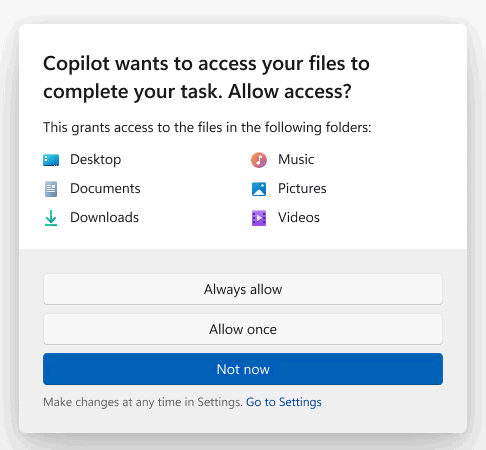 Permessi agenti AI Windows 11