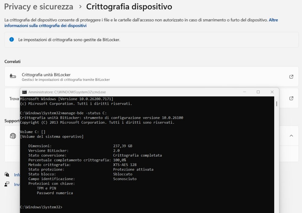 Verifica attivazione BitLocker