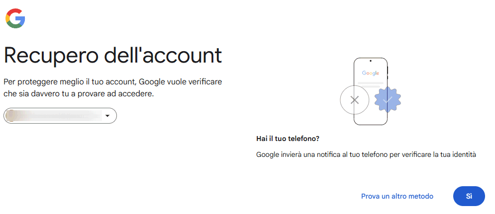 Recupero account Google cambio password