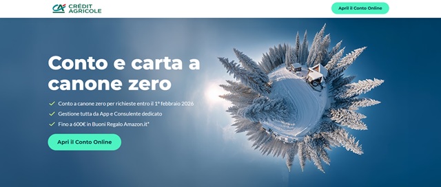 conto e carta a canone zero credit agricole offerta