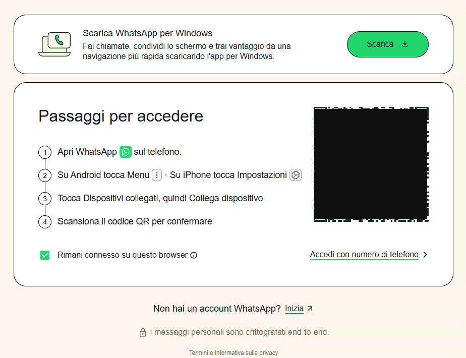 Modalità accoppiamento dispositivi collegati WhatsApp