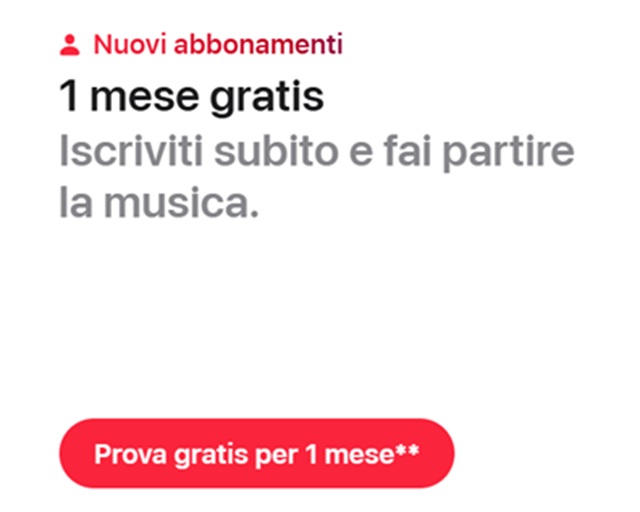 apple music nuovi abbonamenti 1 mese gratis