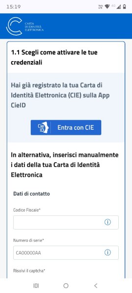 Attivazione credenziali CIE