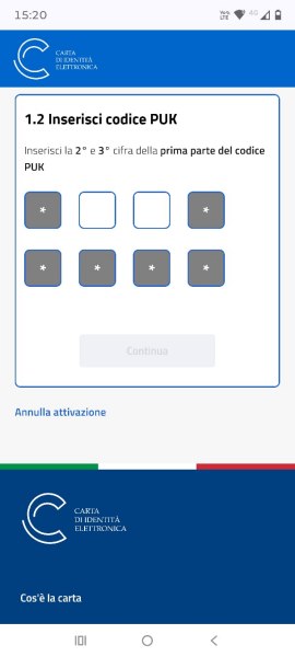 Inserimento codice PUK CIE