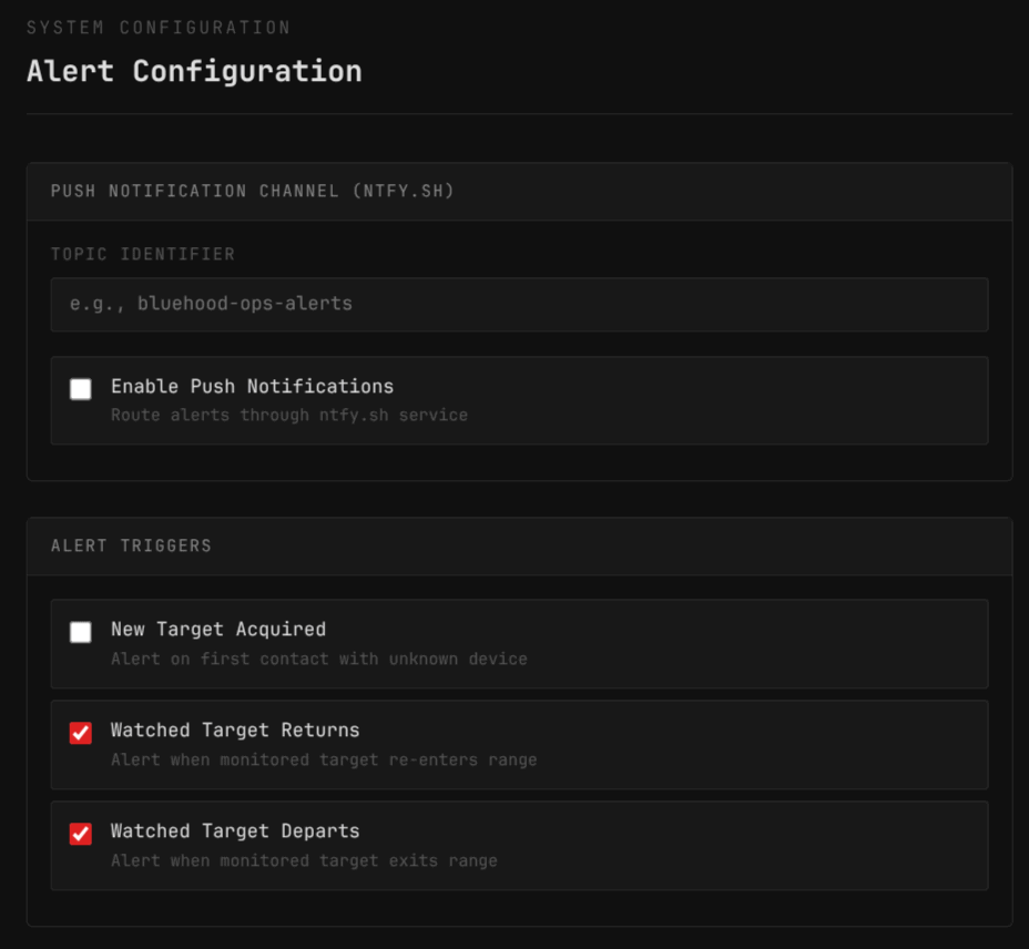 Configurazione notifiche push Bluehood