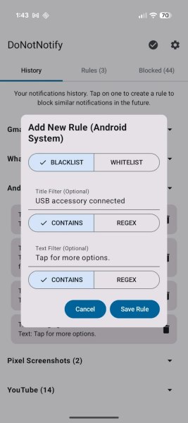 Filtro notifiche Android