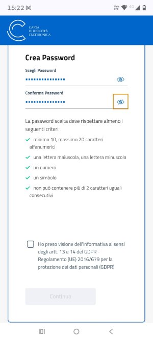 Impostazione password CIE