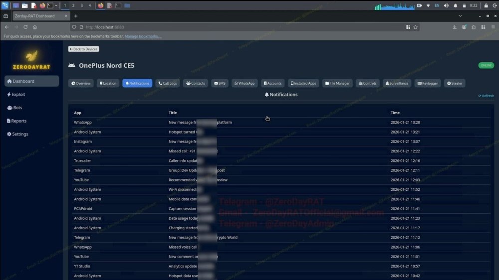 Intercettazione notifiche Android RAT