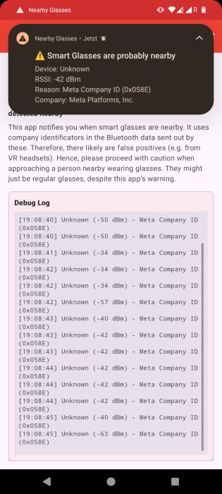 App rilevamento occhiali smart glasses Meta