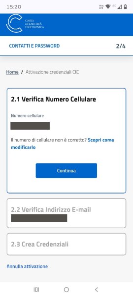Numero cellulare CIE ed email