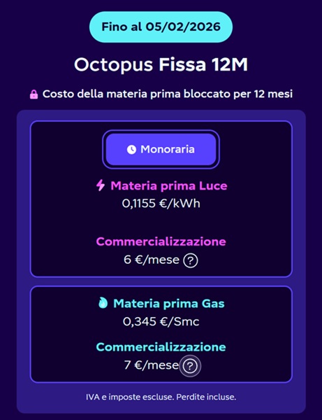 octopus fissa 12 mesi fino al 5 febbraio