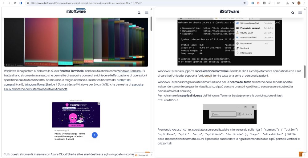 Visualizzazione schede affiancate browser