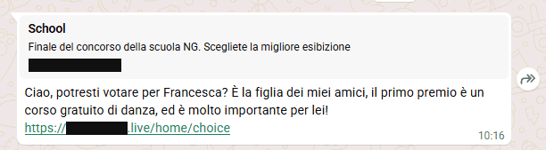 Truffa WhatsApp voto corso danza