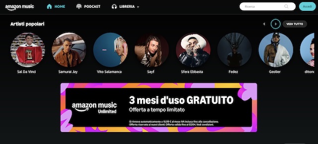 amazon music unlimited 3 mesi uso gratuito