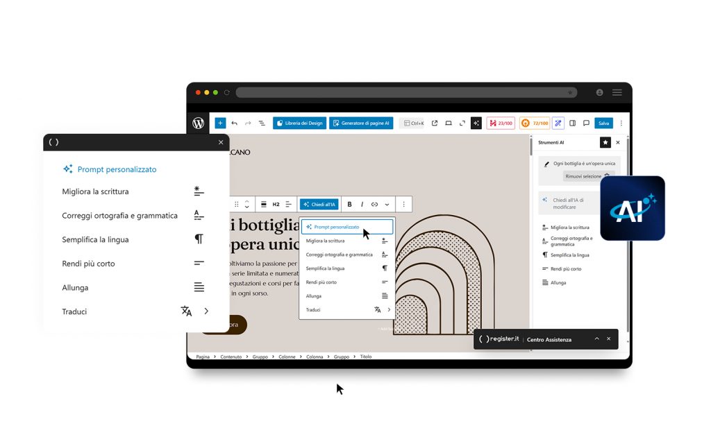 Interfaccia assistente AI Register.it