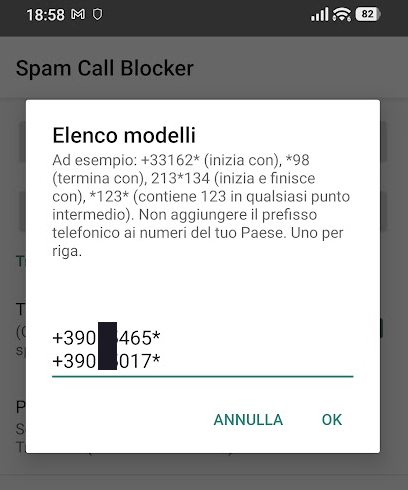 Blocco pattern chiamate indesiderate Android