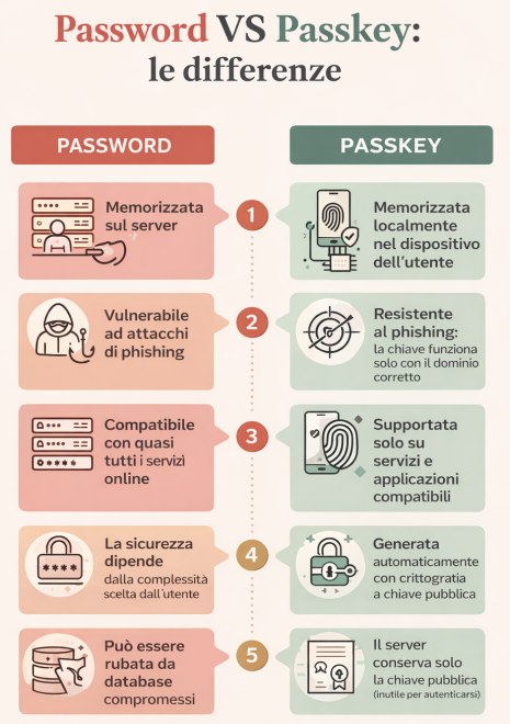 Tabella confronto tra password e passkey