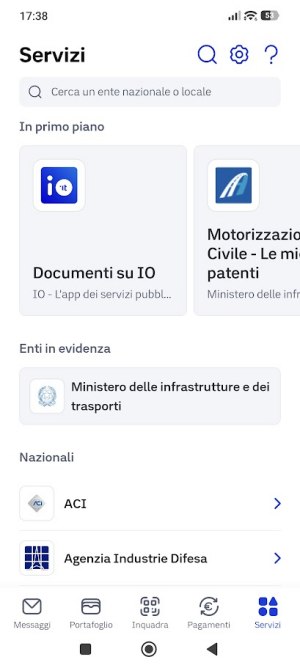 Servizi enti pubblici italiani app IO