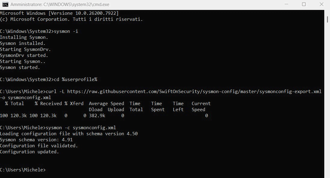 File configurazione Sysmon Windows 11
