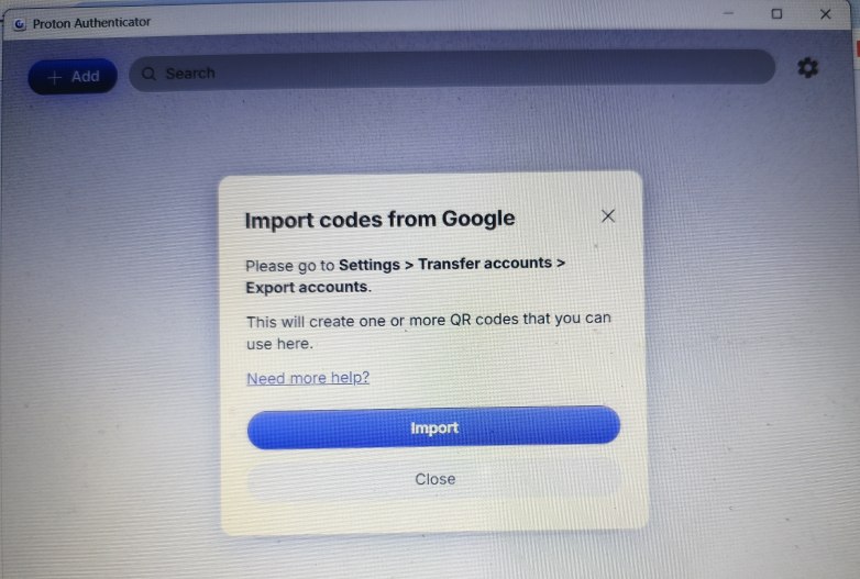 Importazione codici 2FA Proton Authenticator