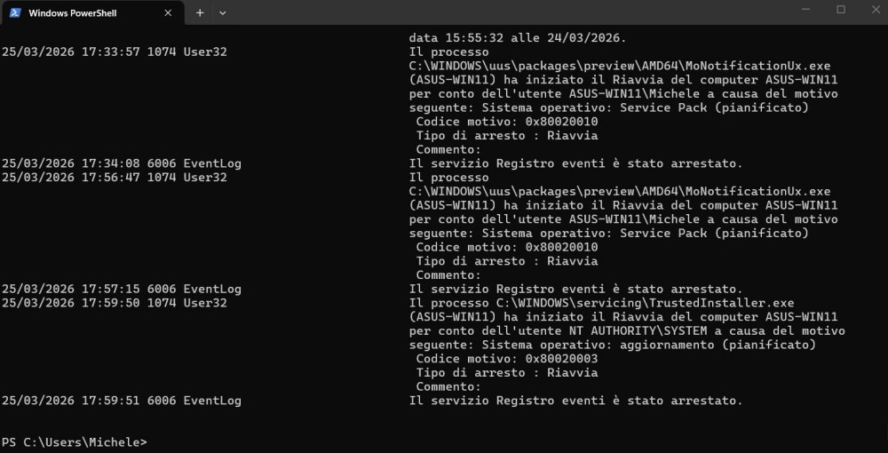 Log spegnimento e riavvio Windows 11