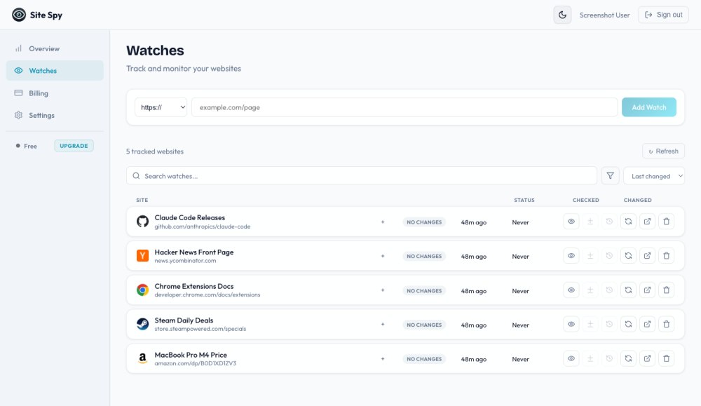 Monitoraggio automatico pagine Web modificate