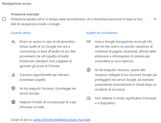 Navigazione sicura Google Chrome