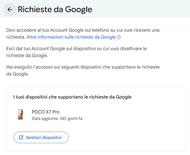 Richiesta da Google, dispositivi fidati per autenticazione