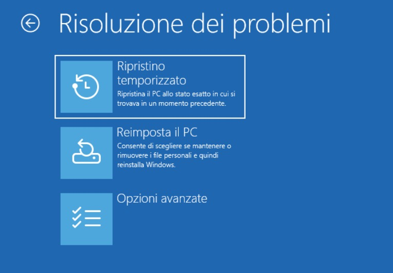 Ripristino temporizzato menu avvio Windows 11