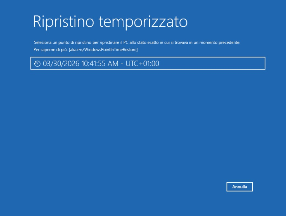 Scelta punto di ripristino menu boot Windows 11