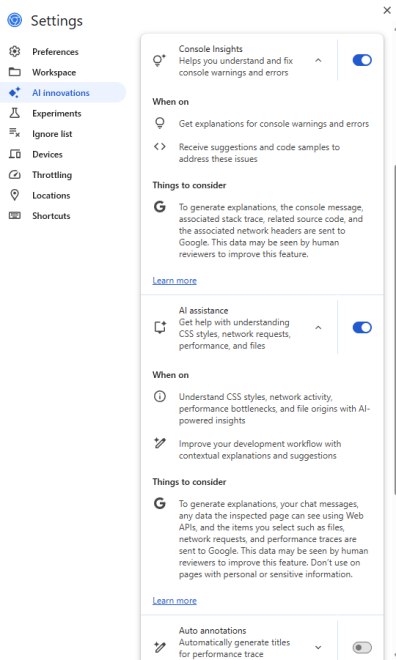 Supporto AI Chrome DevTools