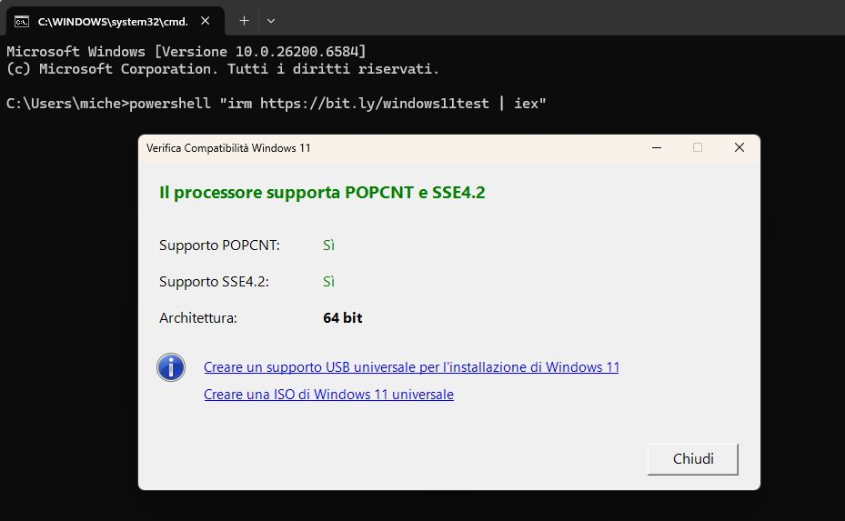 Supporto POPCNT e SSE4.2 Windows 11