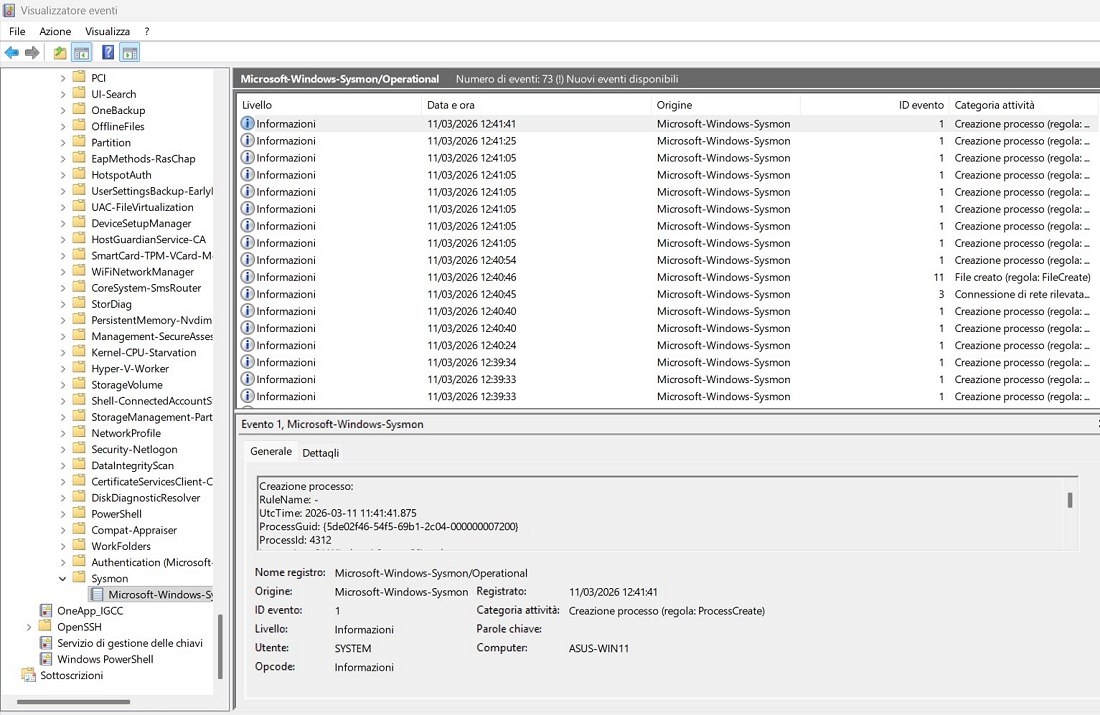 Sysmon log registro eventi Windows 11