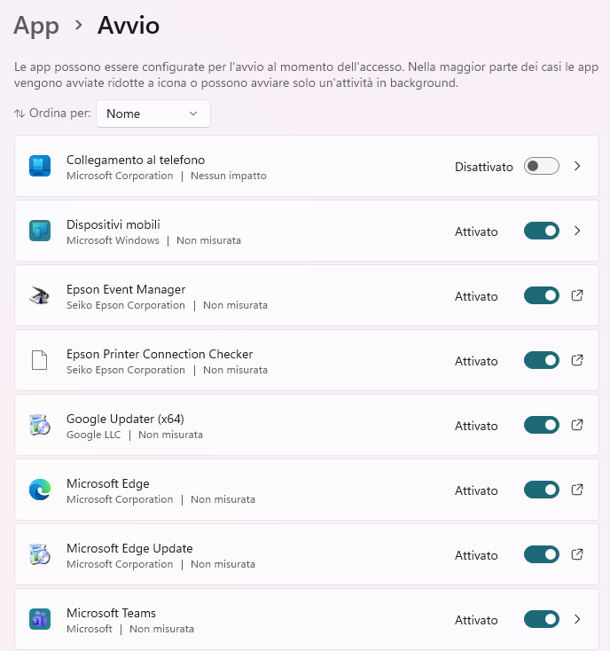 App avvio Windows 11
