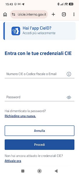Autenticazione con CIE e app CieID