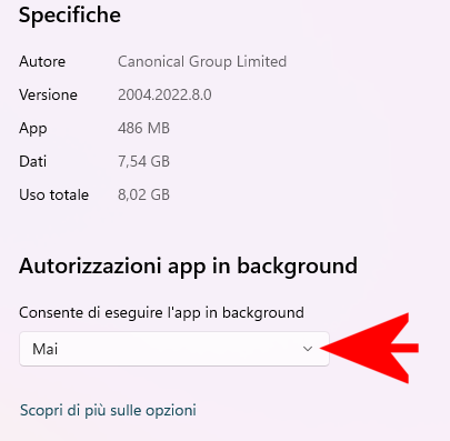 Autorizzazioni esecuzione in background app Windows 11