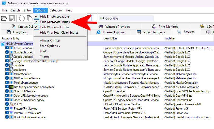 Servizi sistema caricati in Windows 11