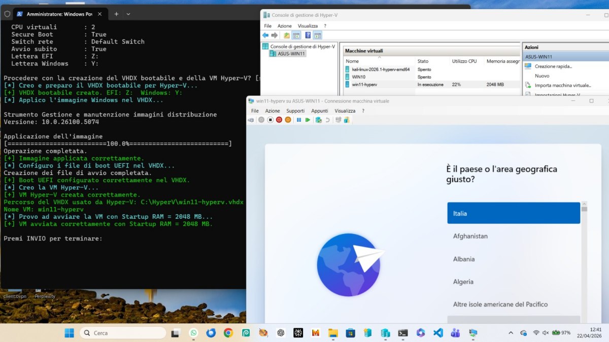 Avvio macchina virtuale Windows 11 o 10 VHDX con Hyper-V