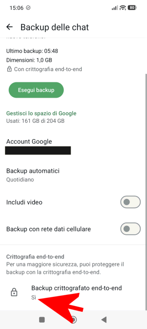 Backup messaggi cloud WhatsApp
