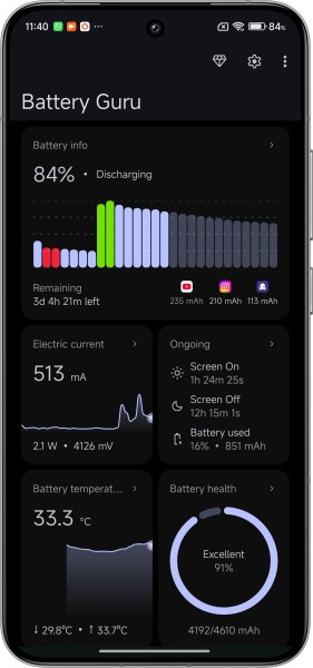 Battery Guru interfaccia Android
