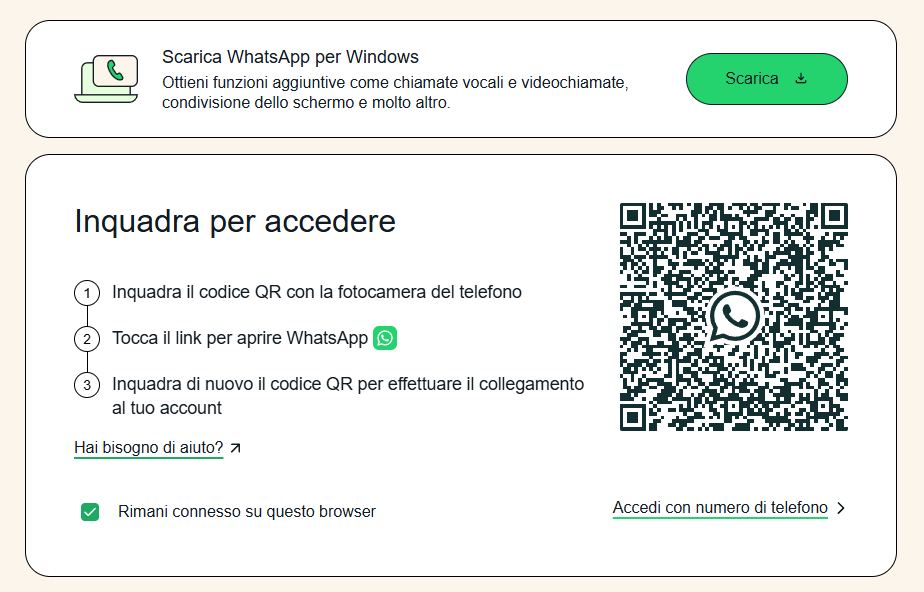 Codice QR dispositivi collegati WhatsApp