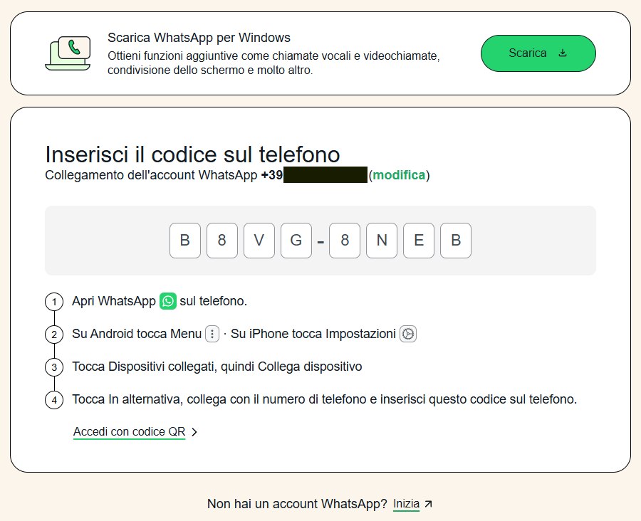 Codice telefono dispositivi collegati WhatsApp