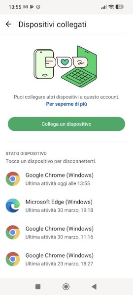 Lista dispositivi collegati WhatsApp