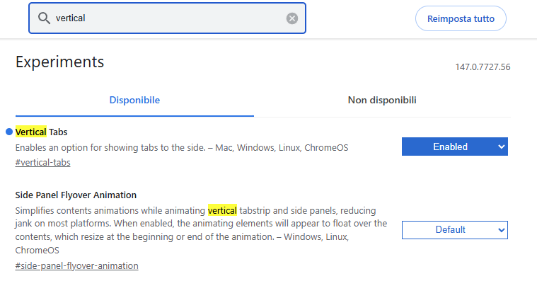 Schede verticali Google Chrome: attivazione