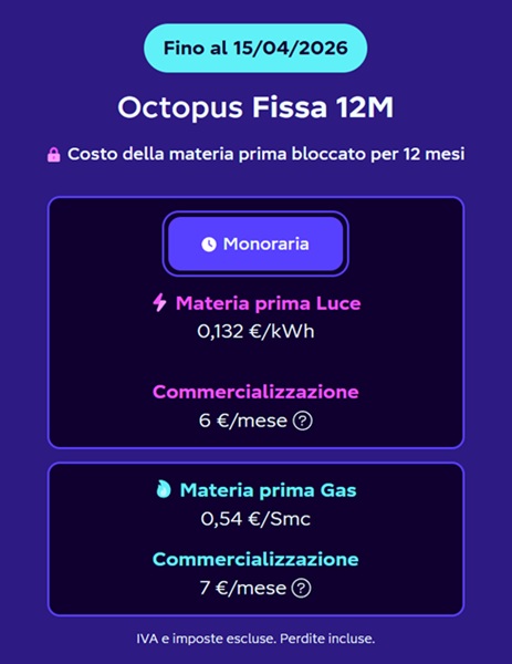octopus tariffe luce e gas fino al 15 aprile
