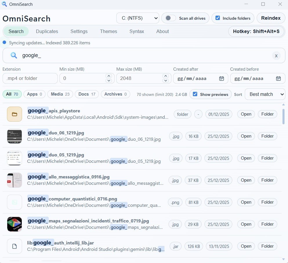 Ricerca file con anteprima contenuto OmniSearch