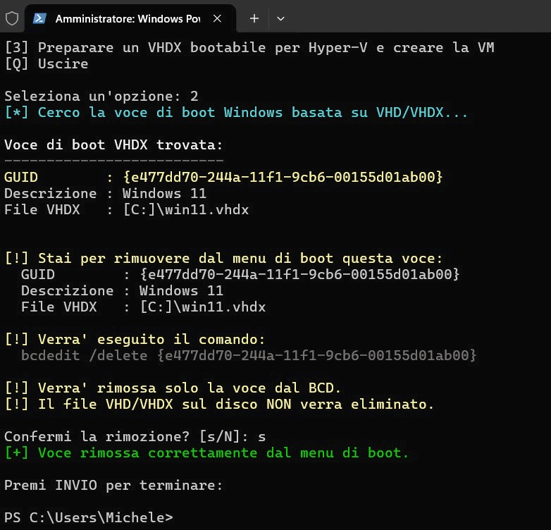 Rimozione VHDX menu boot Windows
