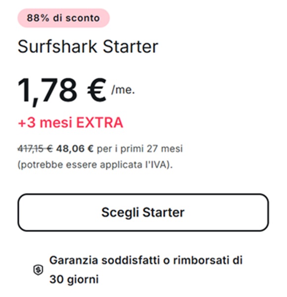 surfshark vpn 1,78 euro al mese