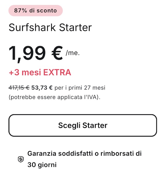 surfshark vpn piano starter 1,99 euro